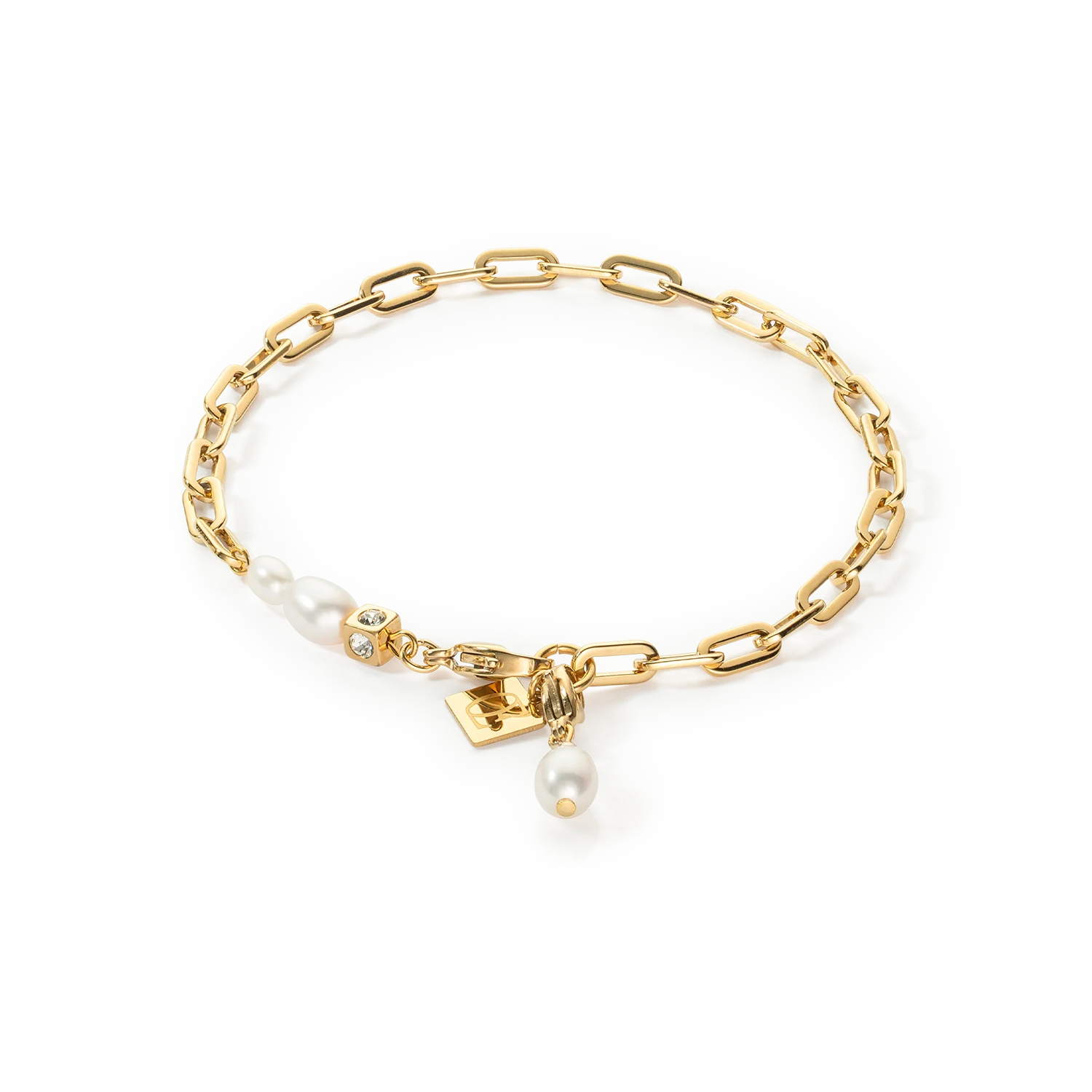 Armband Modern Chain & Süßwasserperlen Charms gold - PERDONA