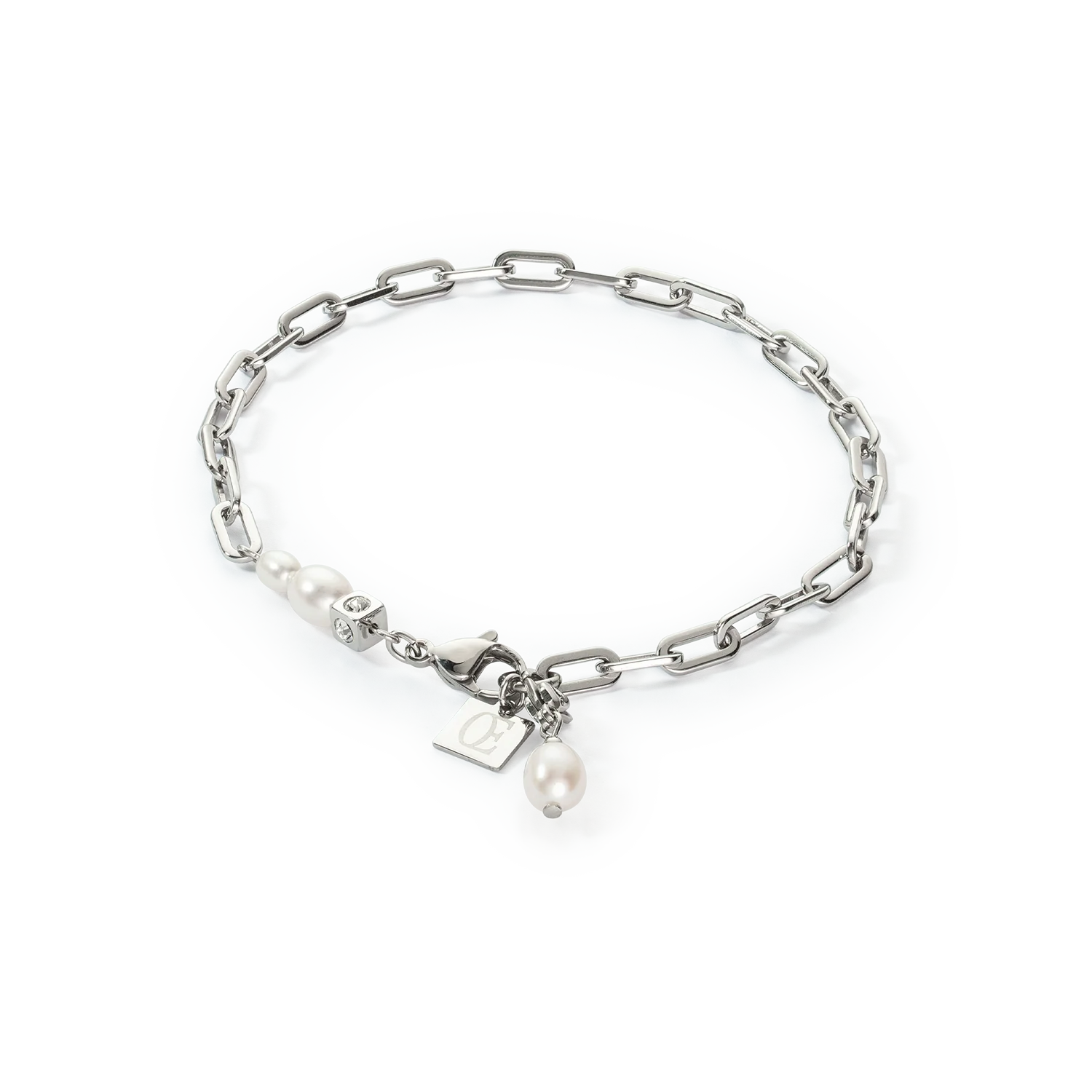 Armband Modern Chain & Süßwasserperlen Charms silber - PERDONA
