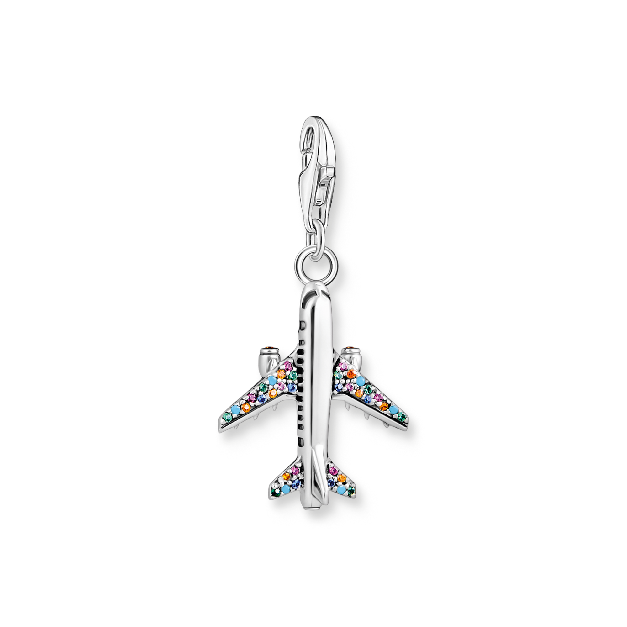 Charm-Anhänger mit buntem Flugzeug Silber - PERDONA