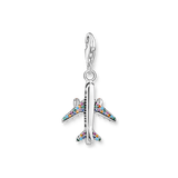 Charm-Anhänger mit buntem Flugzeug Silber - PERDONA
