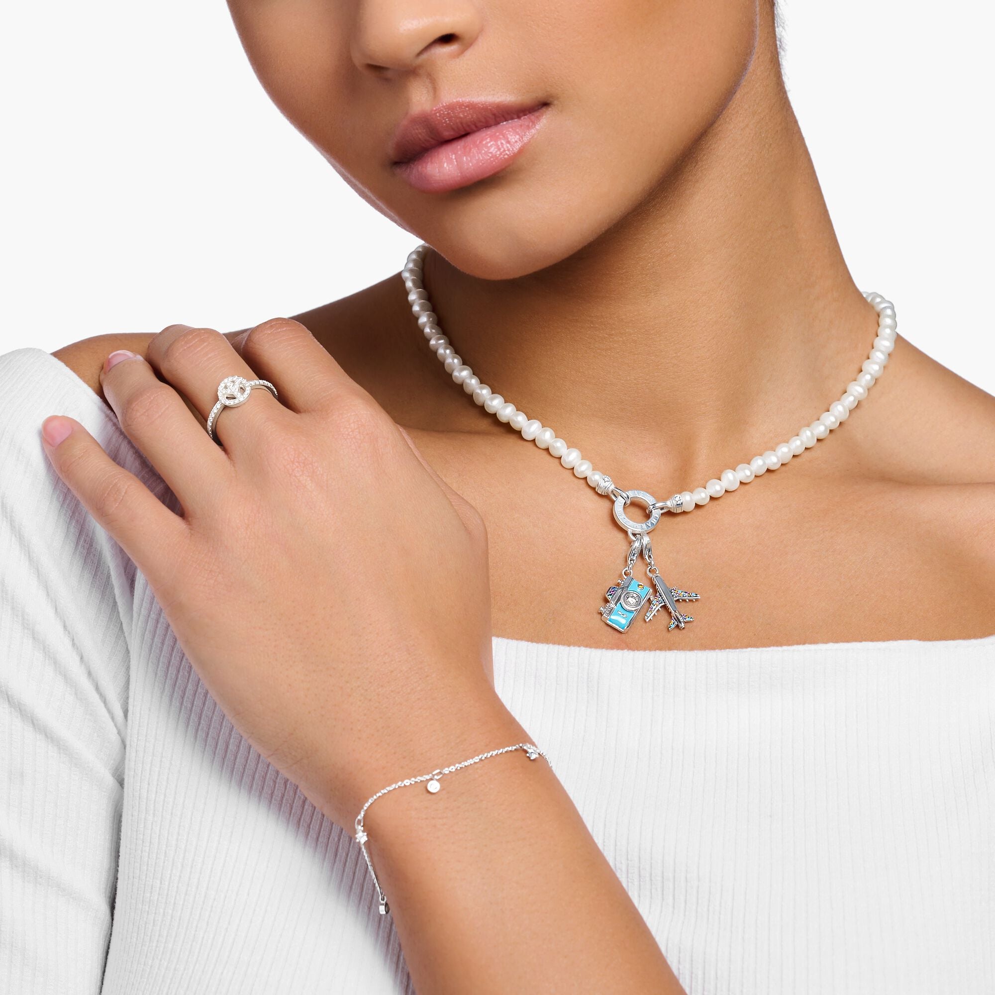 Charm-Anhänger mit buntem Flugzeug Silber - PERDONA