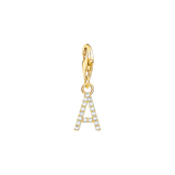 A-Z Charm-Anhänger Buchstabe vergoldet mit weißen Steinen #A