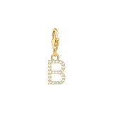 A-Z Charm-Anhänger Buchstabe vergoldet mit weißen Steinen #B