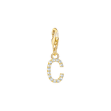 A-Z Charm-Anhänger Buchstabe vergoldet mit weißen Steinen #C