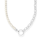 Charm-Kette mit weißen Perlen und Kettengliedern Silber - PERDONA