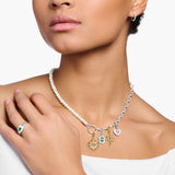 Charm-Kette mit weißen Perlen und Kettengliedern Silber - PERDONA