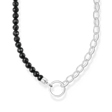 Charm-Kette mit schwarzen Onyx-Beads und Kettengliedern Silber - PERDONA